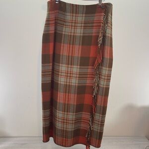Vintage Ralph Lauren Country Plaid Wool Blanket Wrap Midi Skirt